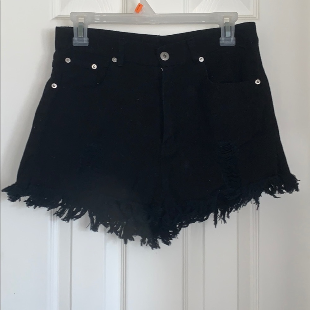 Black denim shorts